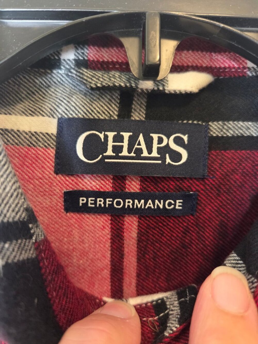 Chaps Mens Performance Flannel Shirt L Red Black Plaid LS Button-up Cotton - Picture 2 of 6